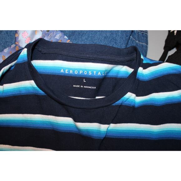 AEROPOSTAL T-Shirt Men's Large Blue Strips Short Sleeve - Picture 6 of 12